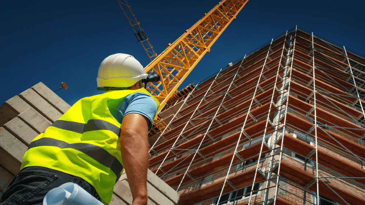 Construction worker near scaffolding
