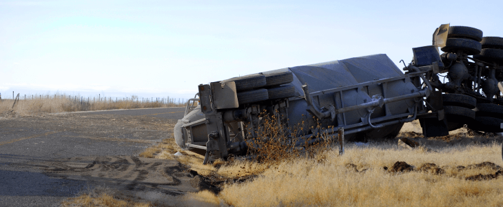 A truck in the desert after a rollover accident in Dallas
